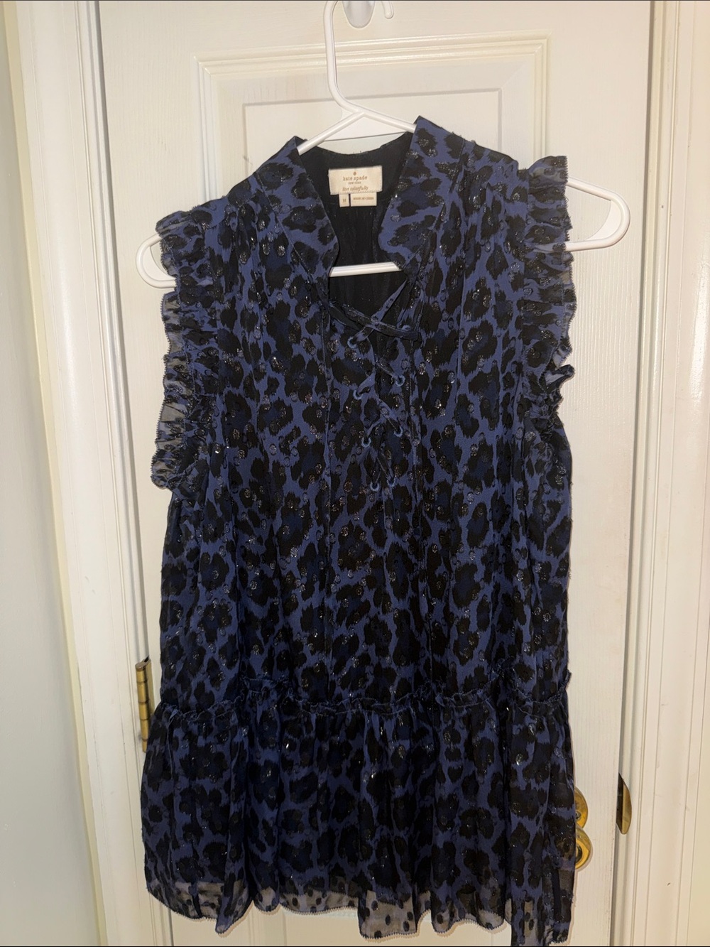 kate spade Blue and Black Ruffle Tiered Sleeveless Blouse